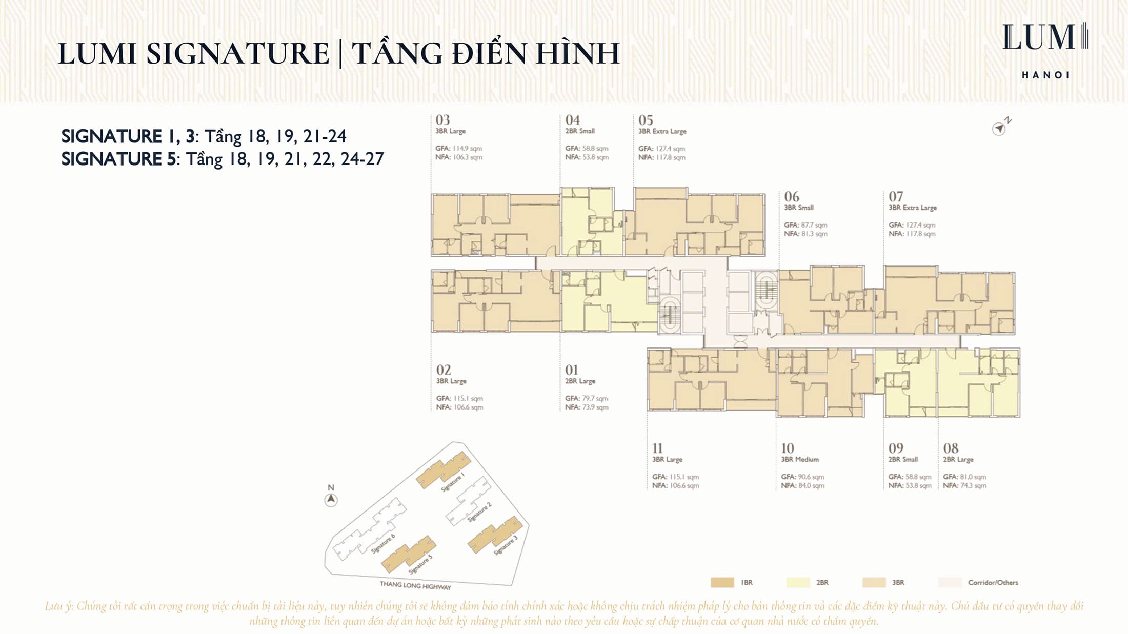 Mặt bằng tầng điển hình căn hộ Lumi Hanoi từ Tầng 18 đến Tầng 24.