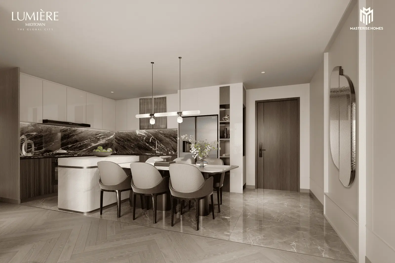 Không gian bếp sang trọng và tinh tế tại LUMIÈRE Midtown, nơi đem lại trải nghiệm sống đẳng cấp.
