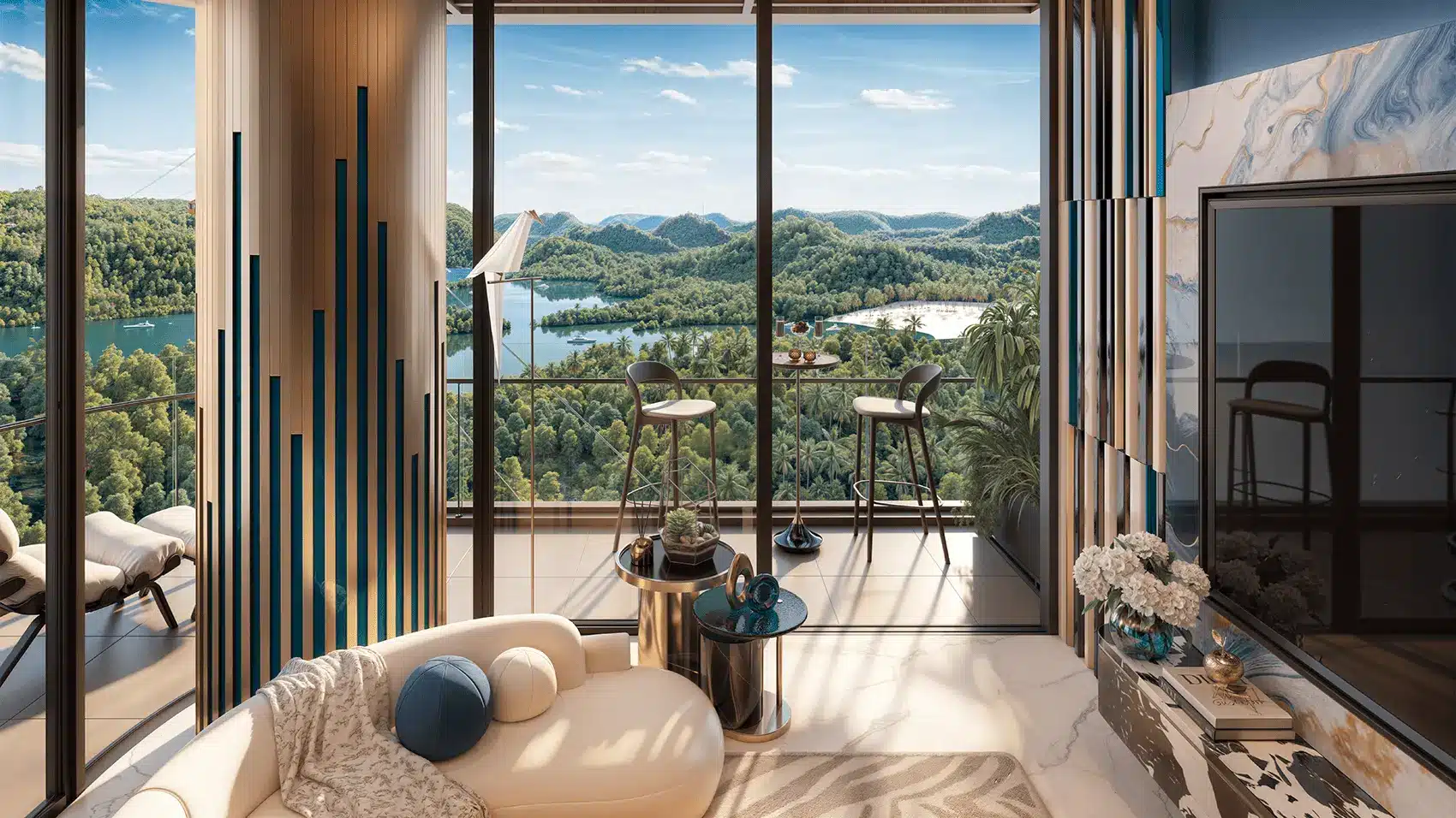 Tầm nhìn tuyệt đẹp từ căn hộ cao cấp Xanh Island Cát Bà, nơi hội tụ vẻ đẹp thiên nhiên đảo Cát Bà.